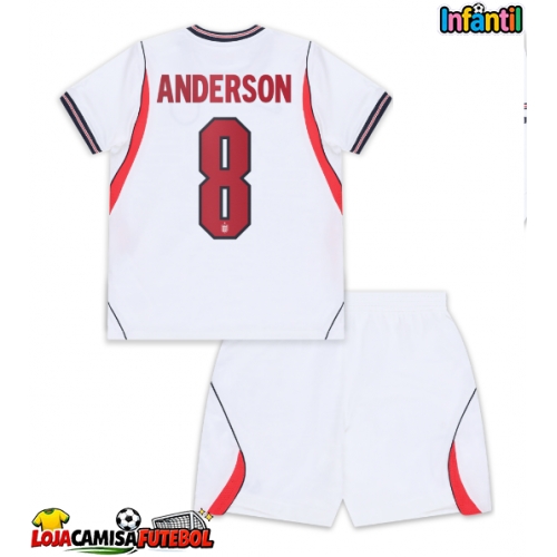 Camisa de Futebol Inglaterra Elliot Anderson #8 Equipamento Principal Infantil Mundo 2026 Manga Curta (+ Calças curtas)